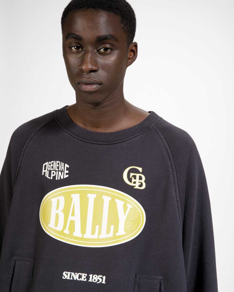 Bally Bomull Printed Crew Neck Sweatshirt Träningsoverall Herr Svarta | 1720KFBLI