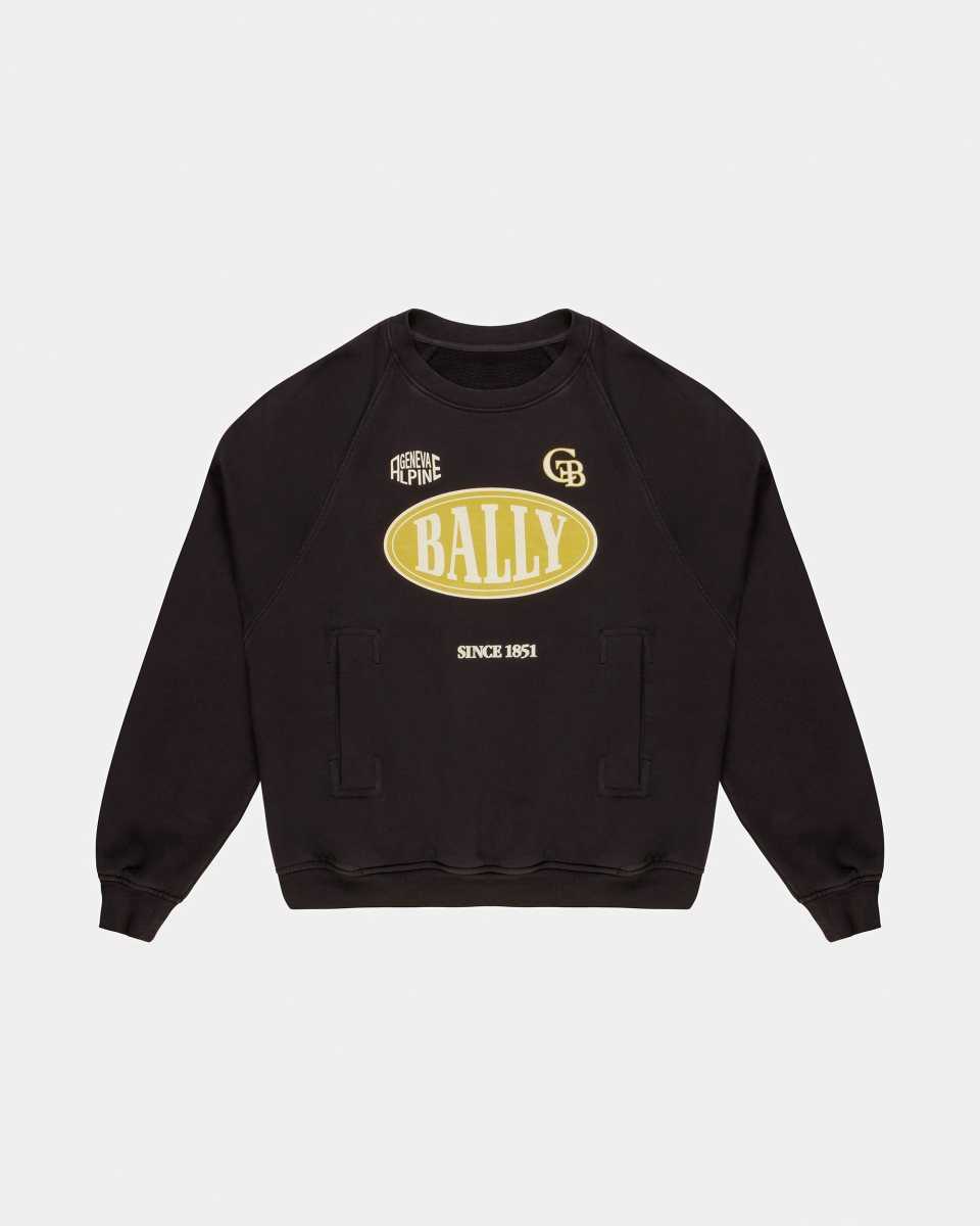 Bally Bomull Printed Crew Neck Sweatshirt Träningsoverall Herr Svarta | 1720KFBLI