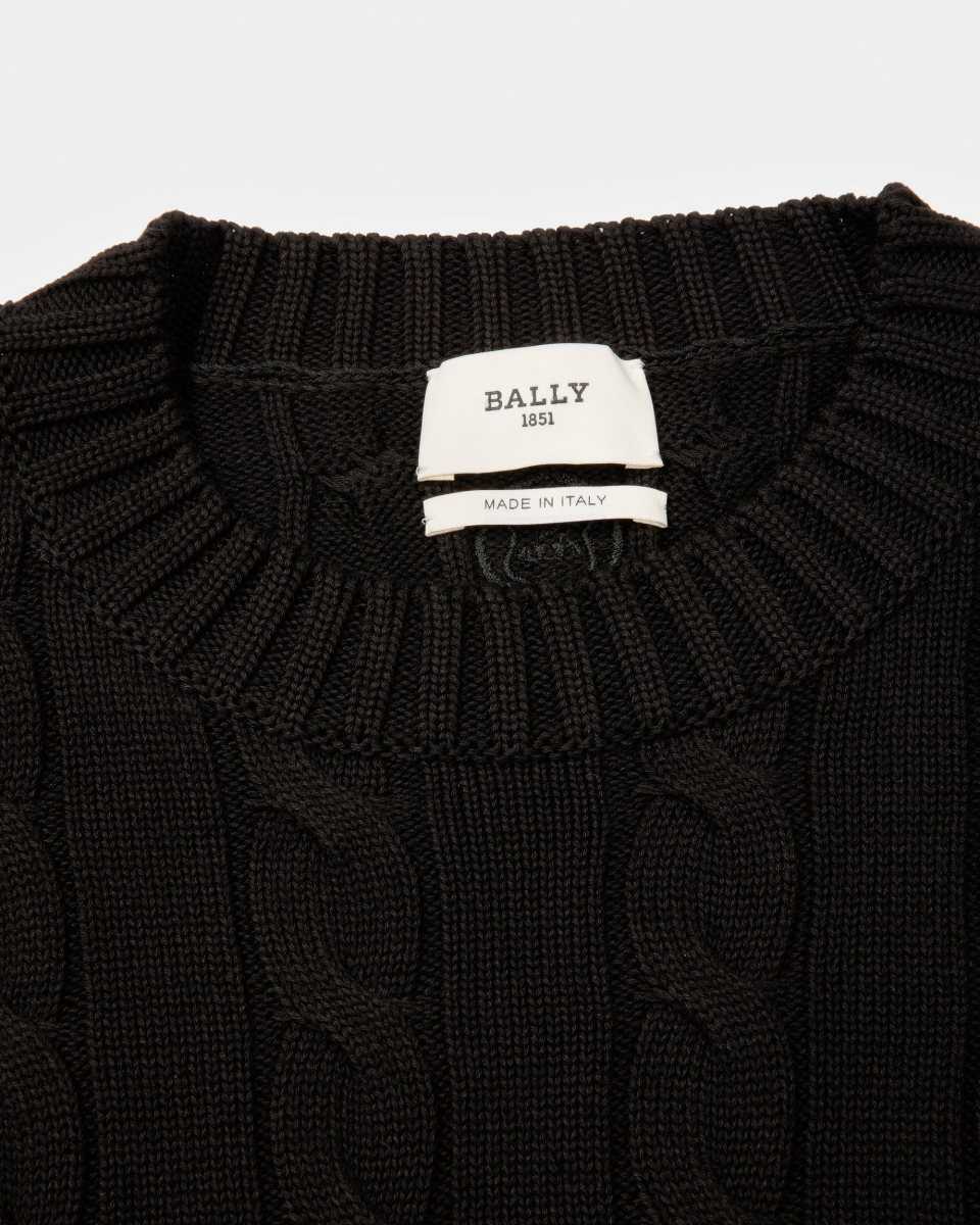 Bally Cable Knit Crew Neck Bomull Stickat Herr Svarta | 6713STDFI