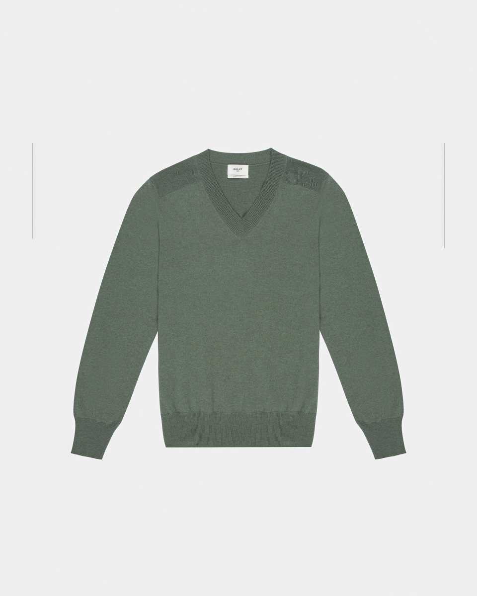 Bally Cashmere V-Neck Tröja Stickat Herr Gröna | 5618FOLCE