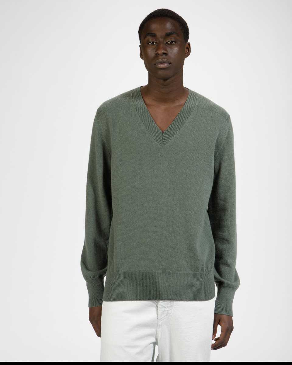 Bally Cashmere V-Neck Tröja Stickat Herr Gröna | 5618FOLCE