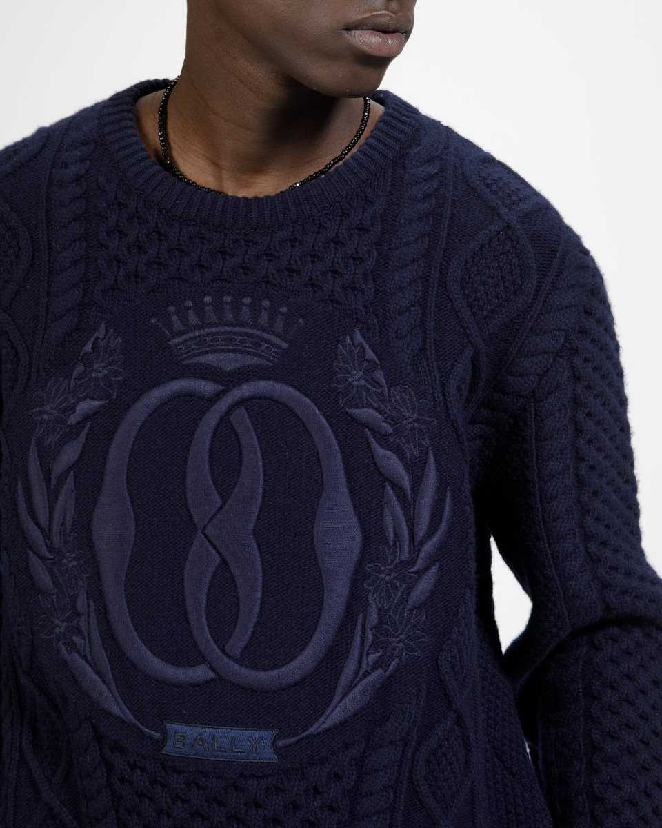 Bally Crew Neck Stickat Herr Blå | 1375DMSJY