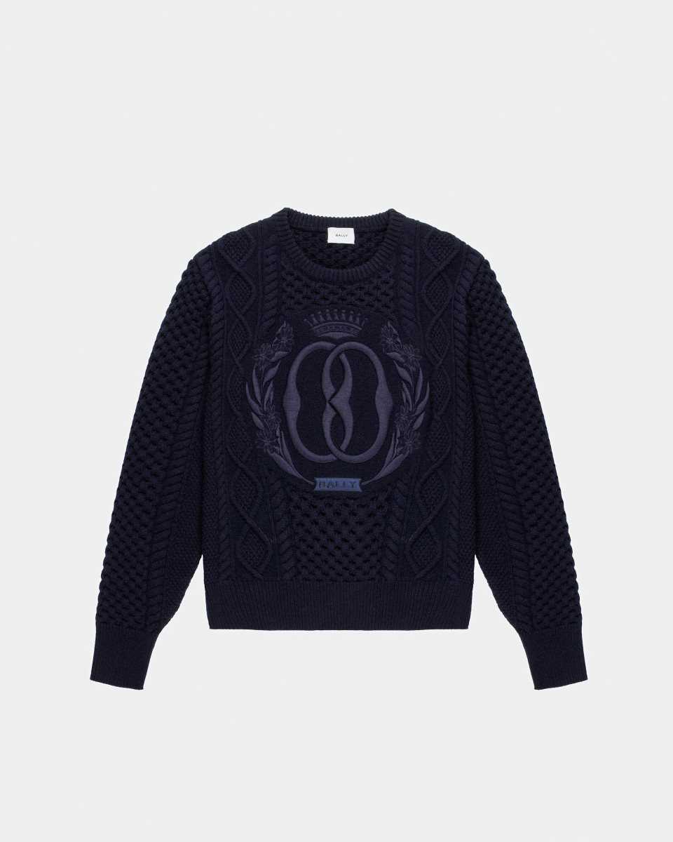 Bally Crew Neck Stickat Herr Blå | 1375DMSJY