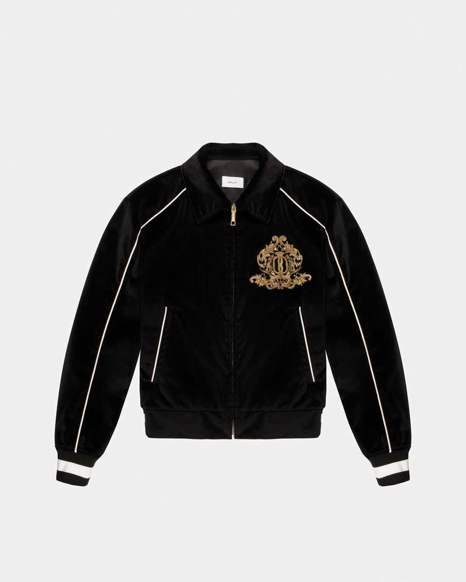 Bally Embroidered Velvet Bomber Jacka Herr Svarta | 5341TDMFA